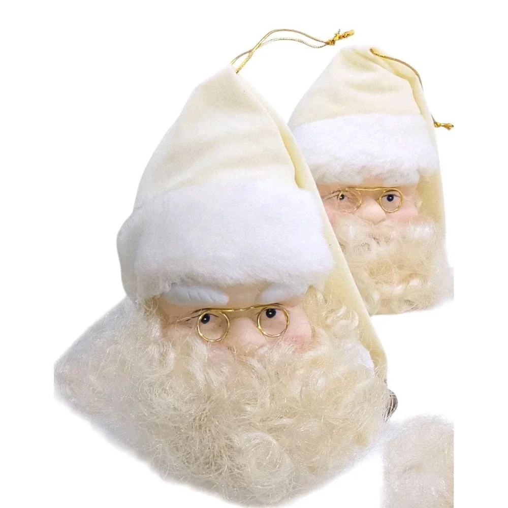 VTG Porcelain Santa Head Christmas Ornament Velvet Hat Curly Beard Lot Of 18‎
